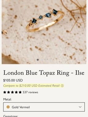 Linjer Blue Topaz Gold vermeil Ring size 6